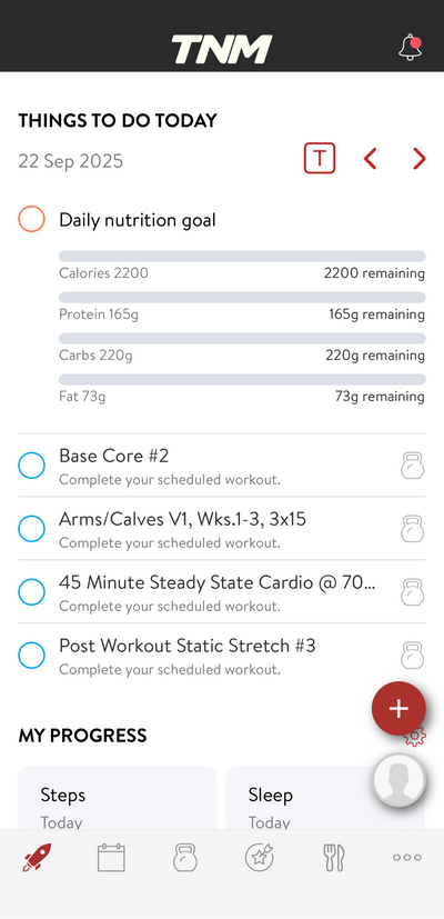 App screenshot showing main dashboard
