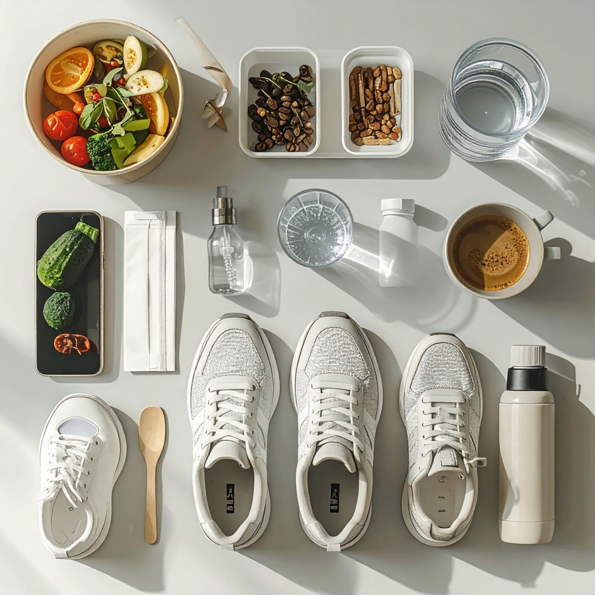 Daily fitness habits checklist including workouts, steps, nutrition and sleep