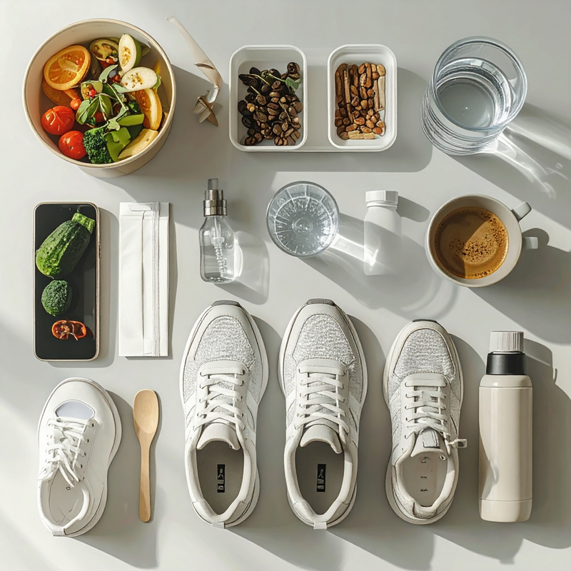 Daily fitness habits checklist including workouts, steps, nutrition and sleep
