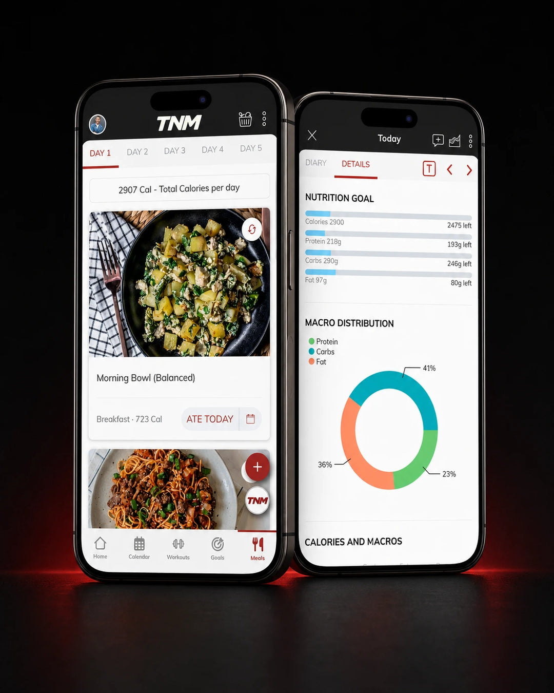 TNM Core app smart meal planner screen