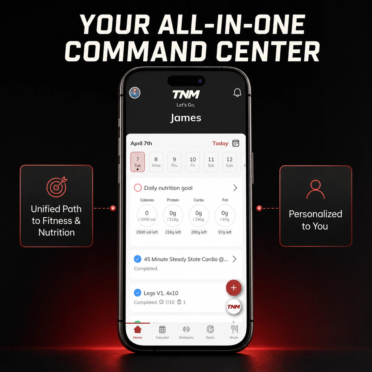 TNM Core all-in-one app command center for training nutrition habits and progress tracking